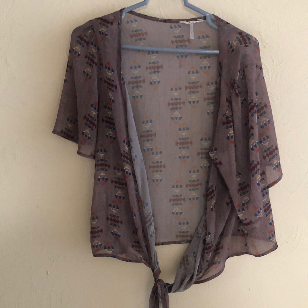 Purple Aztec native arrow design tied knot sheer cover